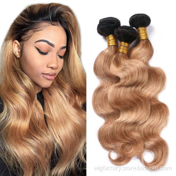 wholesale Indian virgin hair supplier,two tone 1b/27 color 100% Indian human hair body wave hair bundles